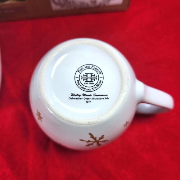 Fitz And Floyd Snowman Holiday Mug Set Ceramic Mugs Wintery Woods Christmas New - Picture 9 of 10